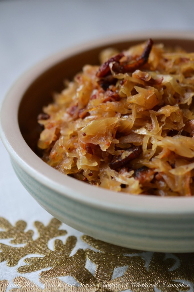 Crock-Pot Candied Bacon Sauerkraut - Just because New Year's Day is over doesn't mean that we can't all use as much luck as we can get. This candied bacon-laced sauerkraut will leave you feeling lucky any day of the year.