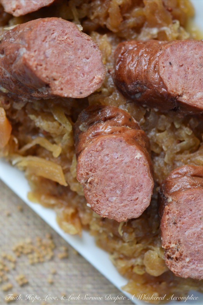 Crockpot German Sauerkraut with Brats | Faith, Hope, Love, and Luck Survive Despite a Whiskered Accomplice