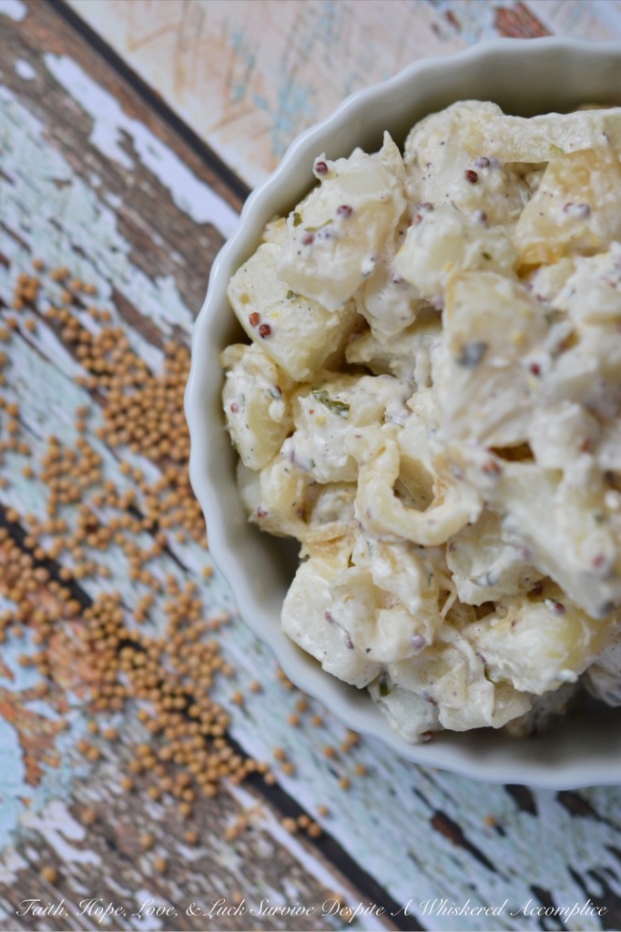 Tarragon Caramelized Onion Potato Salad - Looking for a new potato salad recipe that will delight your summer guests? This tarragon caramelized onion potato salad is definitely it. A few tablespoons of tarragon vinegar and caramelized onions help to give this summer side salad a unique and unforgettable flavor.