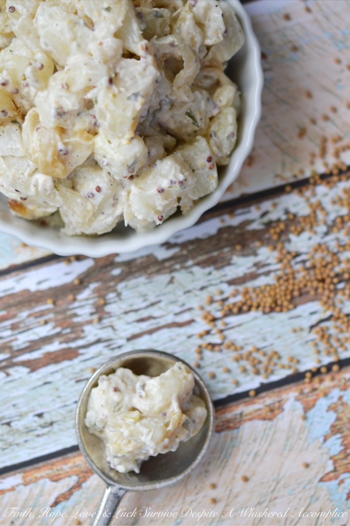 Tarragon Caramelized Onion Potato Salad - Looking for a new potato salad recipe that will delight your summer guests? This tarragon caramelized onion potato salad is definitely it. A few tablespoons of tarragon vinegar and caramelized onions help to give this summer side salad a unique and unforgettable flavor.