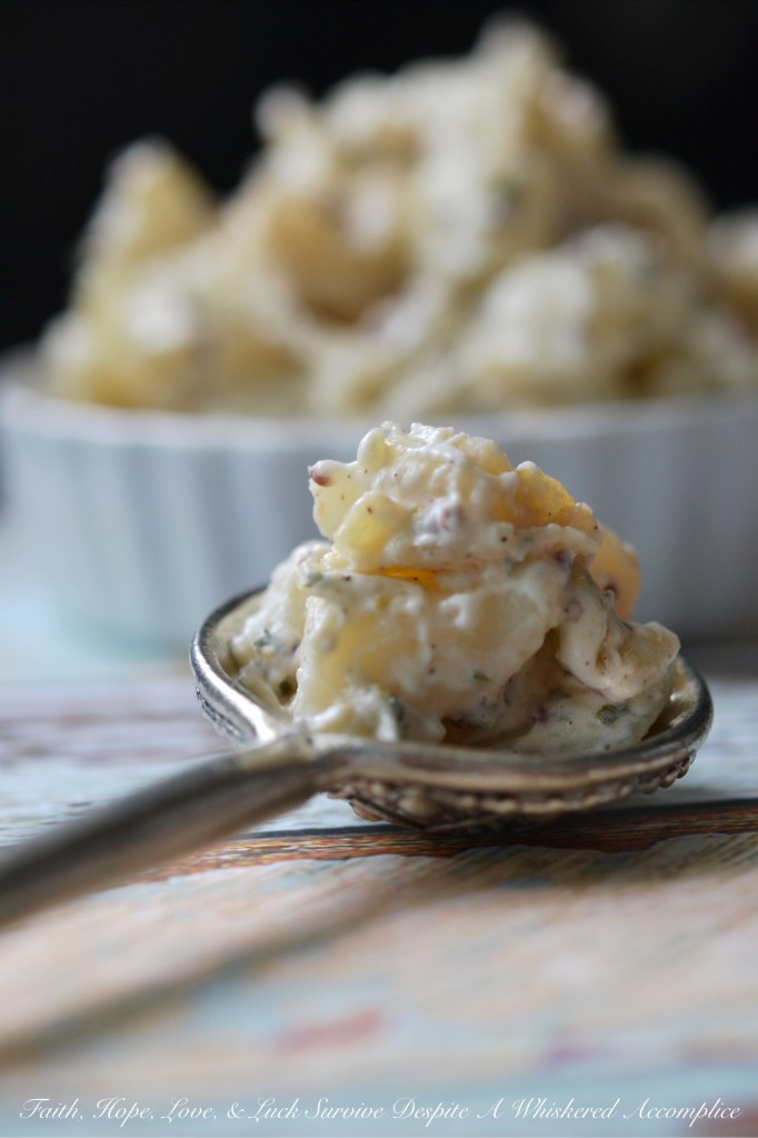 Tarragon Caramelized Onion Potato Salad - Looking for a new potato salad recipe that will delight your summer guests? This tarragon caramelized onion potato salad is definitely it. A few tablespoons of tarragon vinegar and caramelized onions help to give this summer side salad a unique and unforgettable flavor.