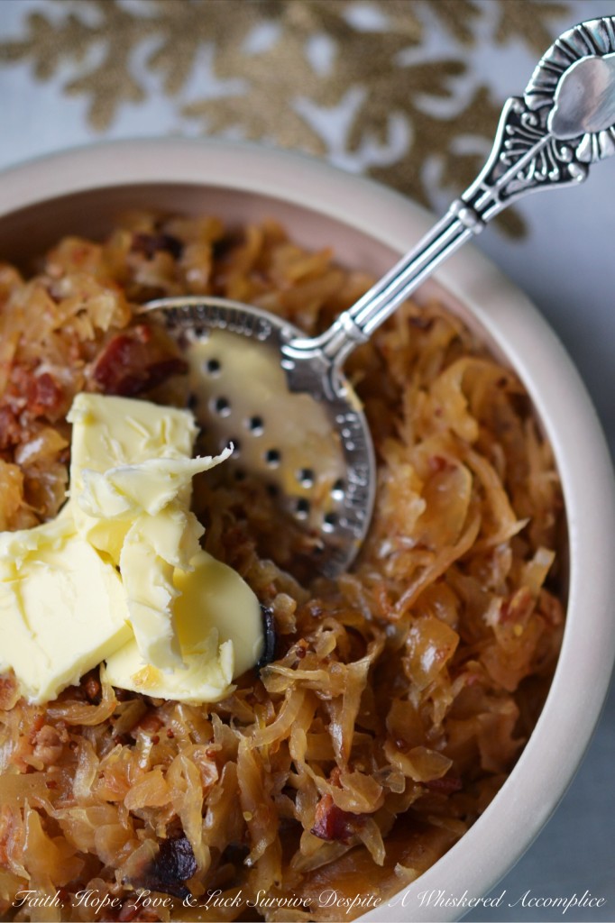 Crock-Pot Candied Bacon Sauerkraut - Just because New Year's Day is over doesn't mean that we can't all use as much luck as we can get. This candied bacon-laced sauerkraut will leave you feeling lucky any day of the year.