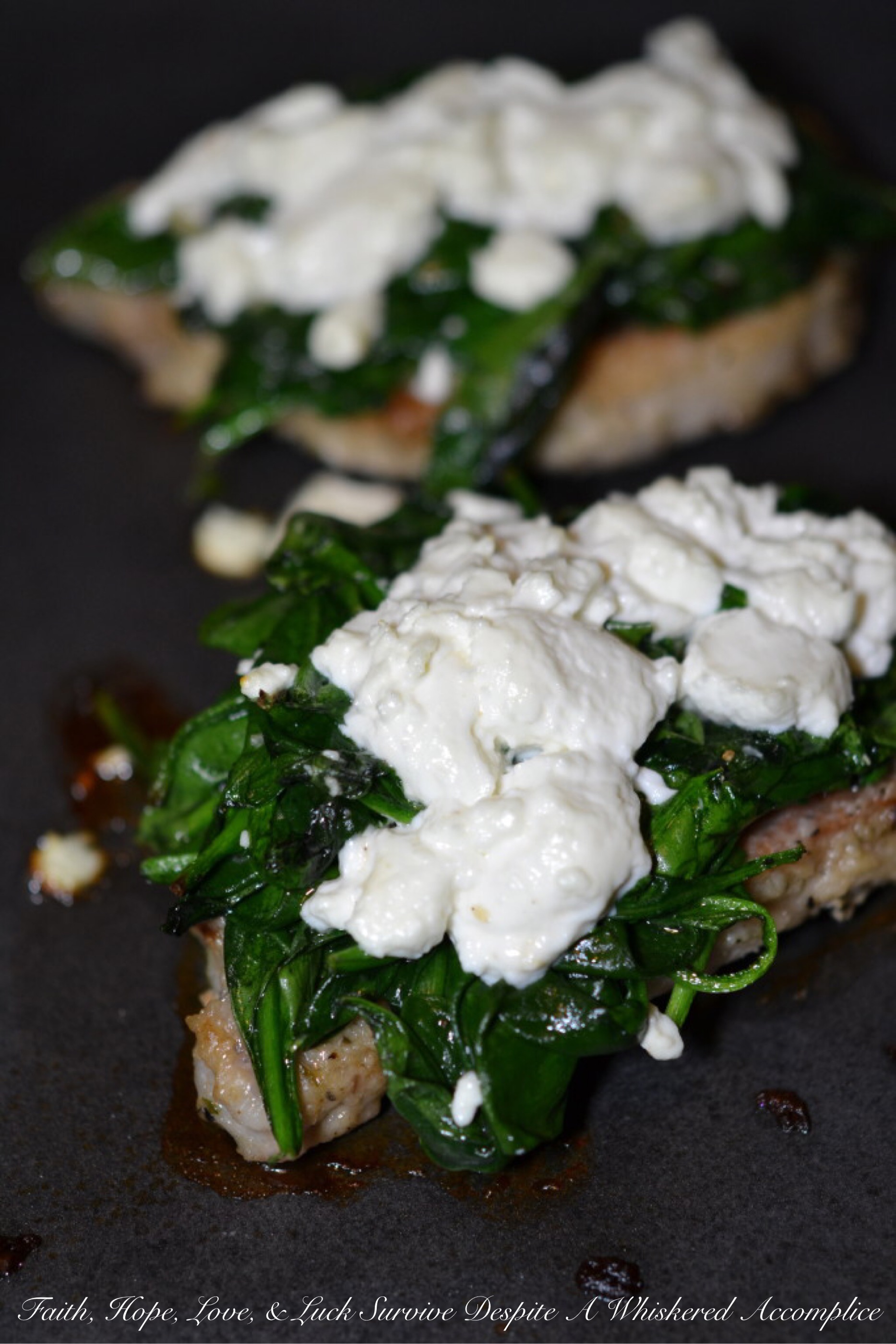 Goat Cheese and Spinach Topped Pork Chops