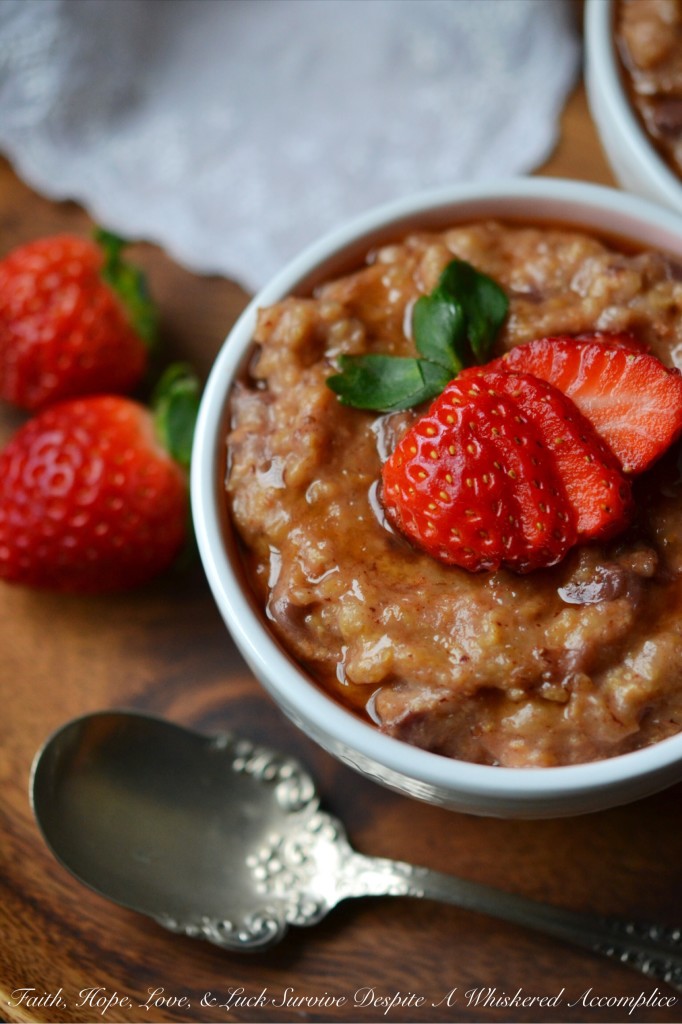 Overnight Crockpot Cinnamon Strawberry Oatmeal - Cozy up this winter, with this sweet strawberry and cinnamon overnight crockpot oatmeal recipe. A few ingredients, fresh strawberries, steel cut oatmeal, and a crockpot or slow-cooker are all you need to make a comforting, warm, and absolutely luscious breakfast that will be waiting for you when you finally decide to roll out of bed in the morning.