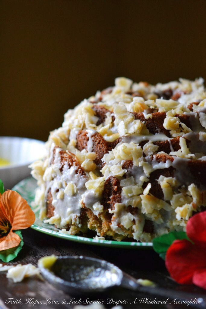 Golden Tropical Coconut Bundt Cake | Faith, Hope, Love, and Luck Survive Despite a Whiskered Accomplice