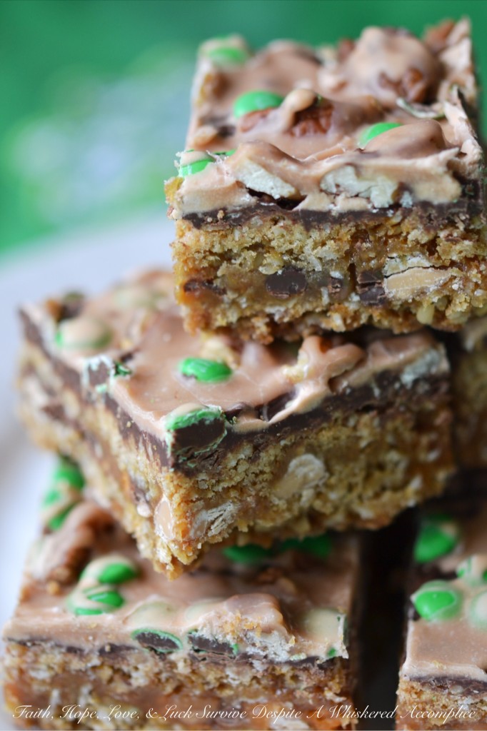 Biting into one of these butterscotch carmelitas is like hitting the St. Patrick's Day pot o' gold jackpot. Each bite is overflowing with sweet and crunchy rich butterscotch flavor.