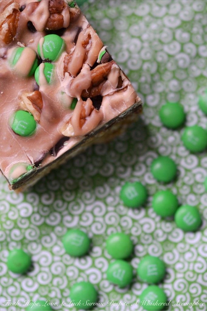 Biting into one of these butterscotch carmelitas is like hitting the St. Patrick's Day pot o' gold jackpot. Each bite is overflowing with sweet and crunchy rich butterscotch flavor.