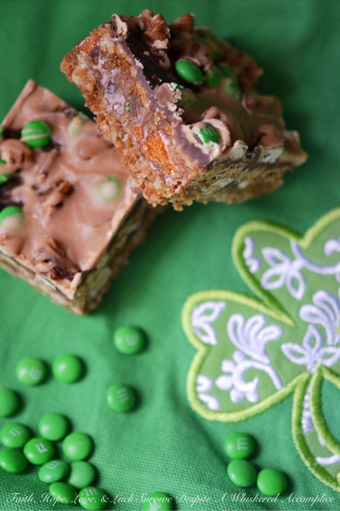 Biting into one of these butterscotch carmelitas is like hitting the St. Patrick's Day pot o' gold jackpot. Each bite is overflowing with sweet and crunchy rich butterscotch flavor.