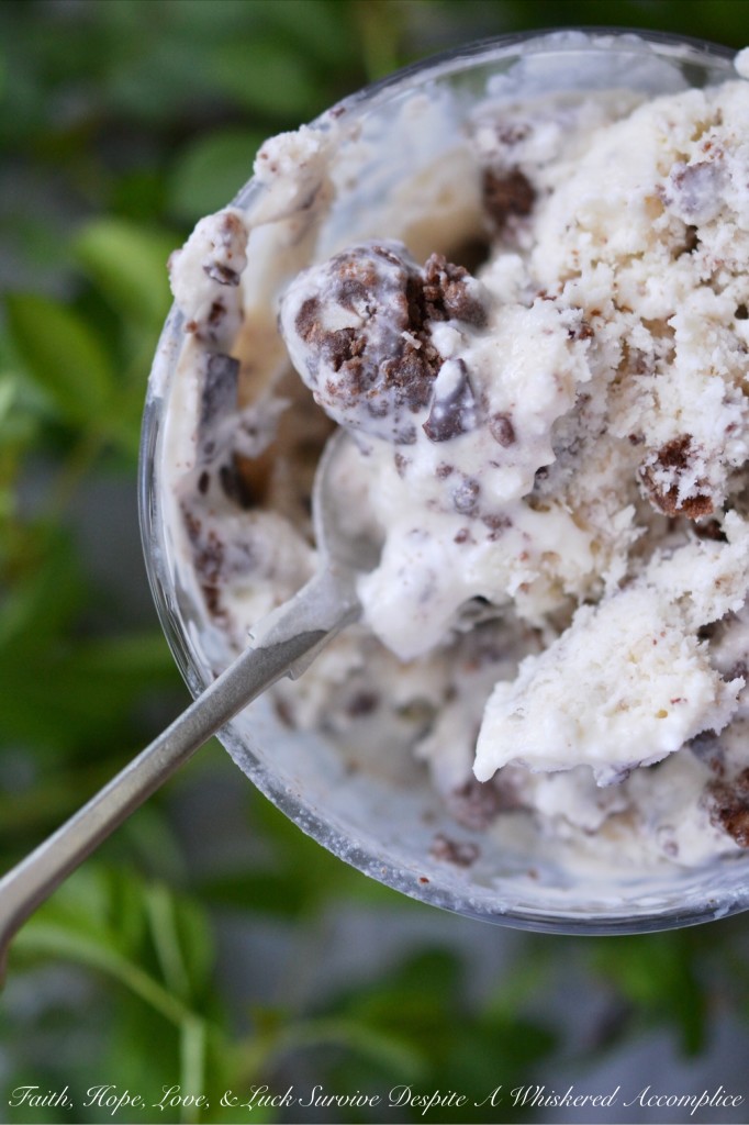 Simple Coconut Brownie Ice Cream - If you love coconut, you're going to swoon over this sweet creamy coconut ice cream, made with coconut extract. It's filled with chunks of chocolate brownie and a little bit of chopped chocolate. This frozen treat really highlights the unbeatable duo of coconut and chocolate and the coconut flavor in this creamy and crunchy ice cream really shines through.