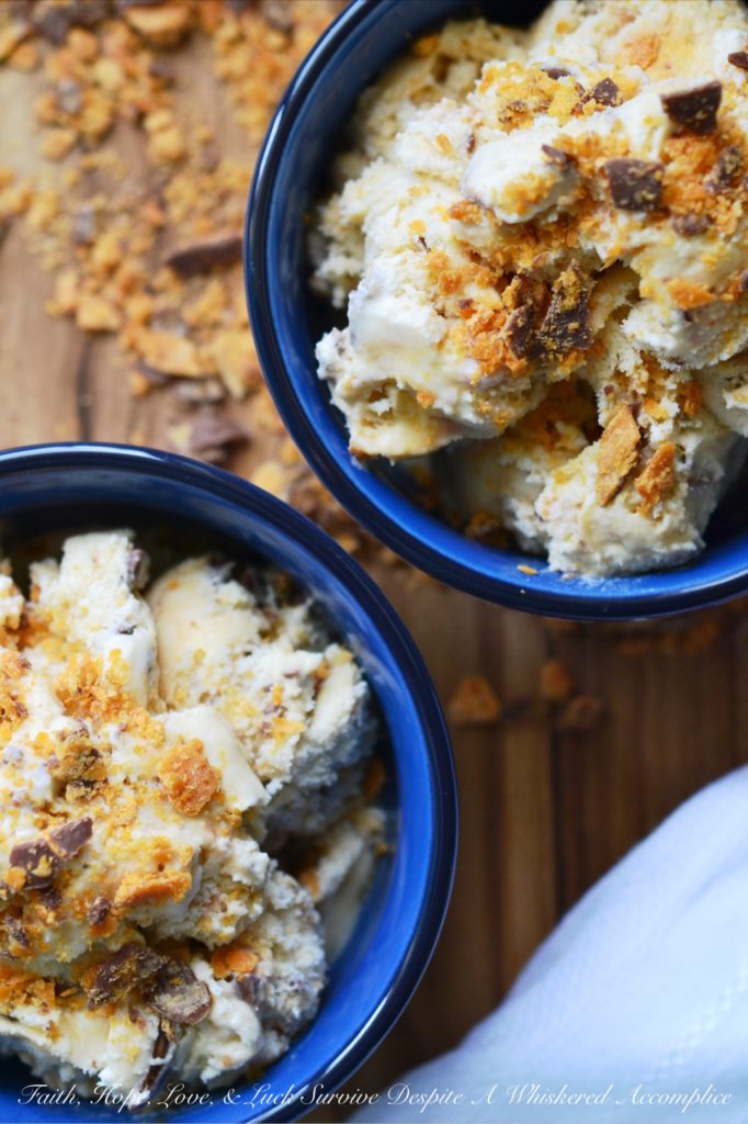 Butterfinger to the Extreme Ice Cream - Looking for an ice cream that takes peanut butter and chocolate to the extreme? This is it. Imagine a creamy homemade ice cream so chock full of crunchy Butterfinger pieces that it's totally extreme. This frozen dessert will instantly win over the affection of even the most die-hard Butterfinger candy bar lover.