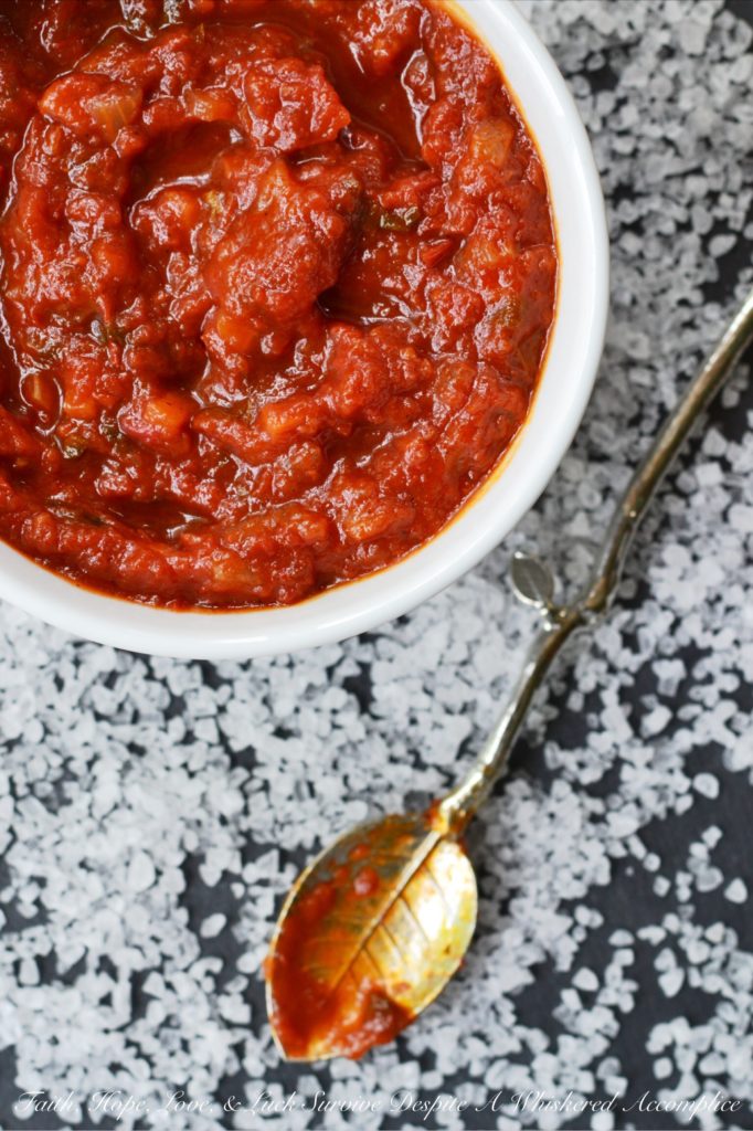 Toss It All In Chunky Crockpot Tomato Sauce - This homemade chunky tomato sauce, simmered in a crockpot, doesn't get any simpler or any more delicious. Unlike some recipes, which require sautéeing the onions and garlic first, this flavorful recipe skips past those steps, making it perfect to throw together on a weekday morning before heading off to work.