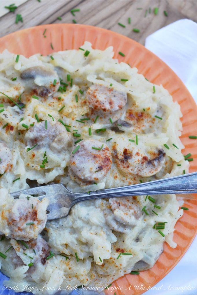 Cheesy Sausage Crockpot Hash Brown Casserole | Faith, Hope, Love, and Luck Survive Despite a Whiskered Accomplice