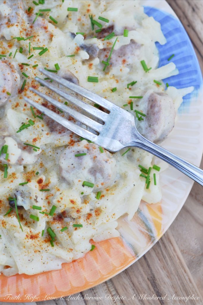 Cheesy Sausage Crockpot Hash Brown Casserole | Faith, Hope, Love, and Luck Survive Despite a Whiskered Accomplice