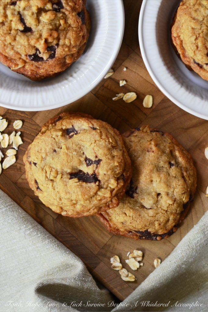 Brown Butter Oatmeal Chocolate Chunk Cookies - Chocolate chunks, oatmeal, and brown butter help make these cookies impossibly sweet, buttery, and irresistible. They are the perfect gift to say welcome to a new neighbor, enjoy at a cookout, or just eat on a plain ol' Wednesday afternoon.