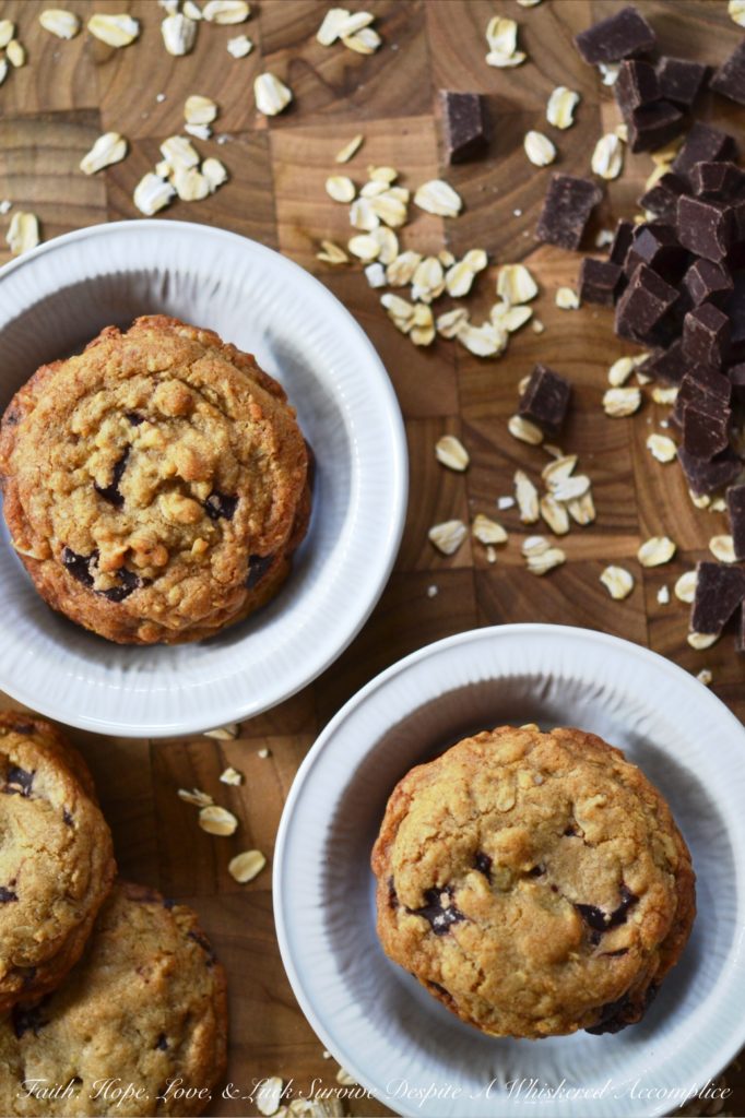 Brown Butter Oatmeal Chocolate Chunk Cookies | Faith, Hope, Love, and Luck Survive Despite a Whiskered Accomplice