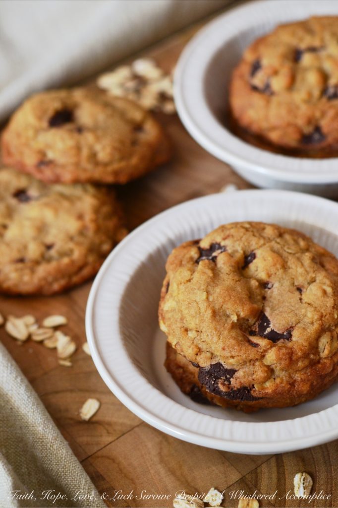 Brown Butter Oatmeal Chocolate Chunk Cookies - Chocolate chunks, oatmeal, and brown butter help make these cookies impossibly sweet, buttery, and irresistible. They are the perfect gift to say welcome to a new neighbor, enjoy at a cookout, or just eat on a plain ol' Wednesday afternoon.