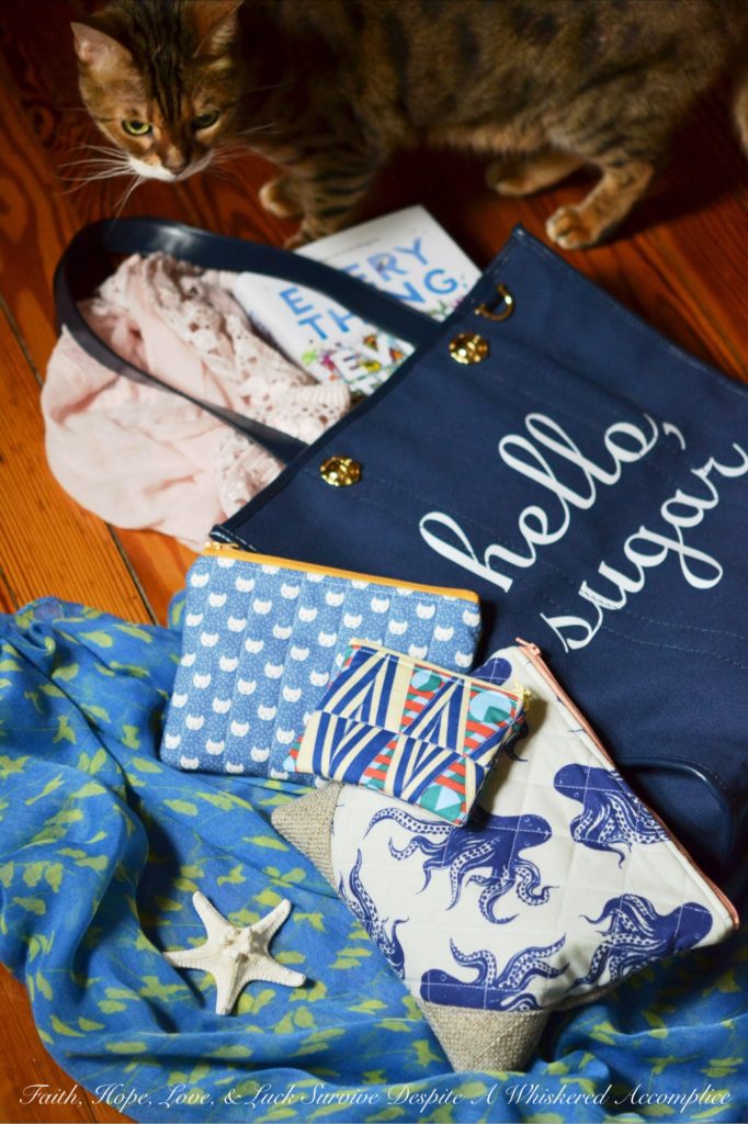 Draper James Hello Sugar Tote & Sterling Sewn Zipper Pouches | Faith, Hope, Love, and Luck Survive Despite a Whiskered Accomplice