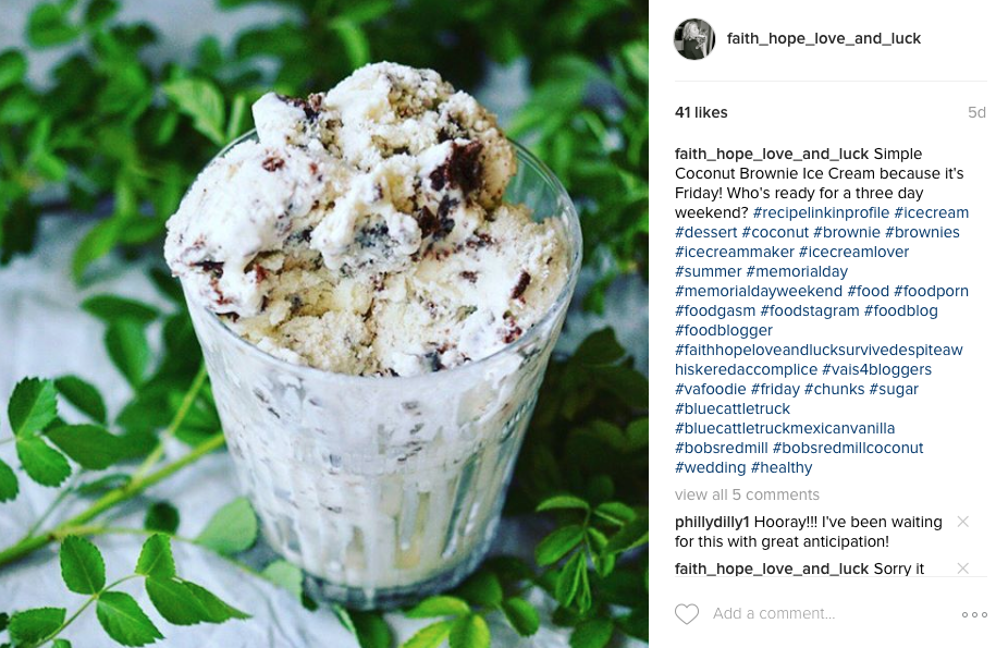 Simple Coconut Brownie Ice Cream Instagram Fan | Faith, Hope, Love, and Luck Survive Despite a Whiskered Accomplice