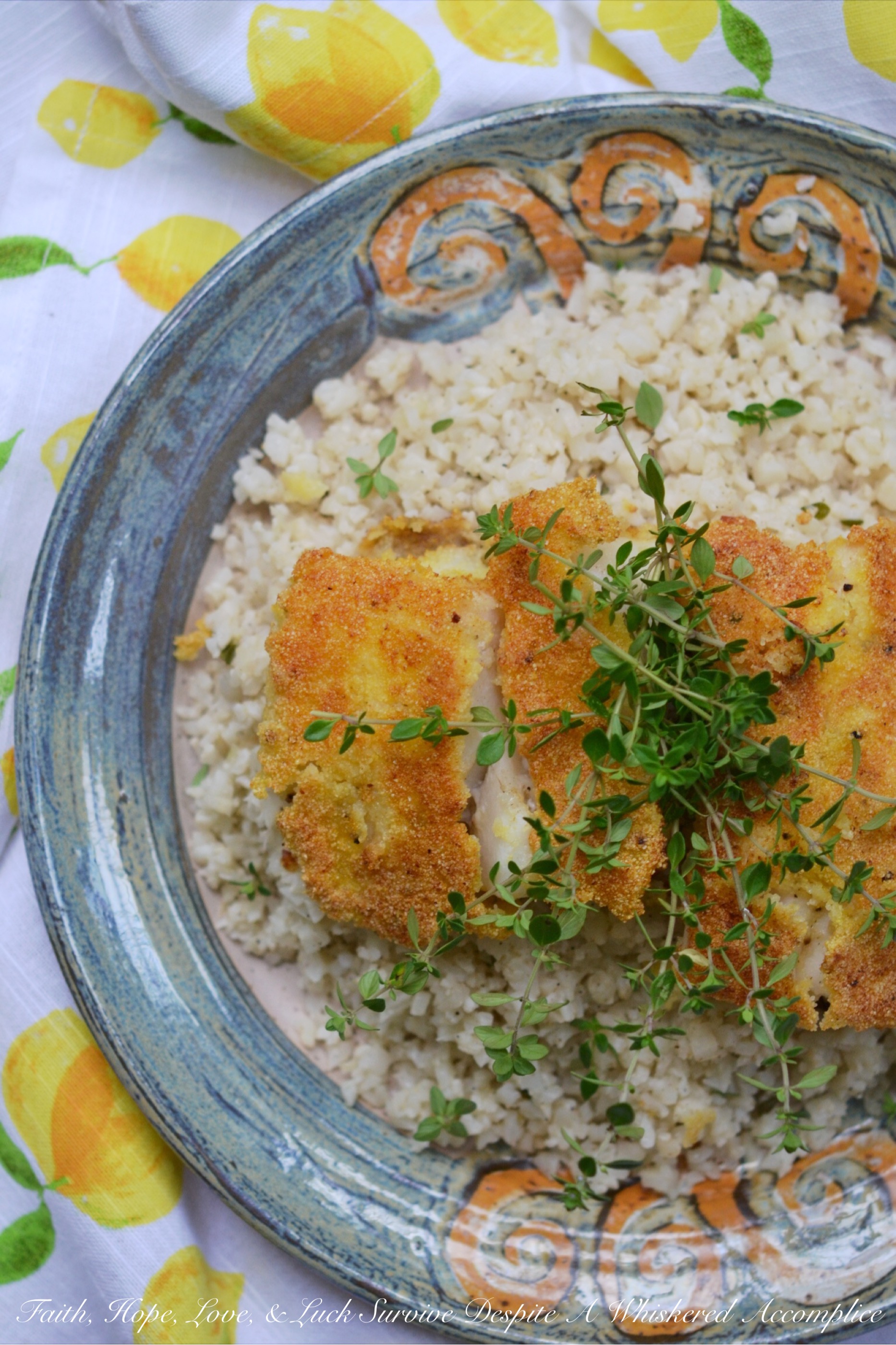 Cornmeal Crusted Cod with Buttermilk Cauliflower Rice