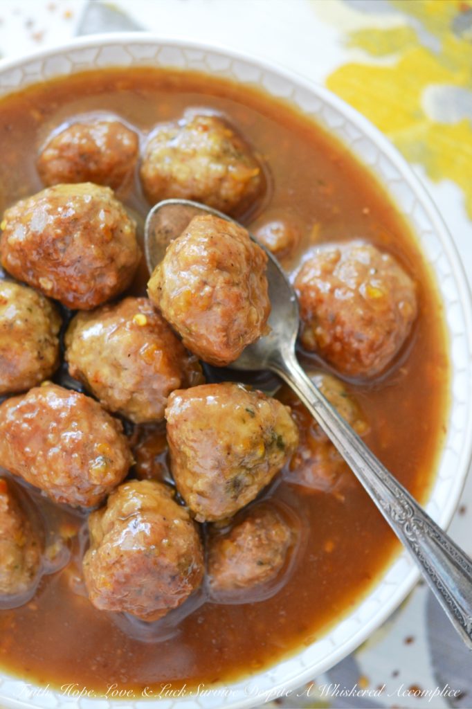 Turkey Meatballs in Spicy Beer Marmalade Sauce | Faith, Hope, Love, and Luck Survive Despite a Whiskered Accomplice