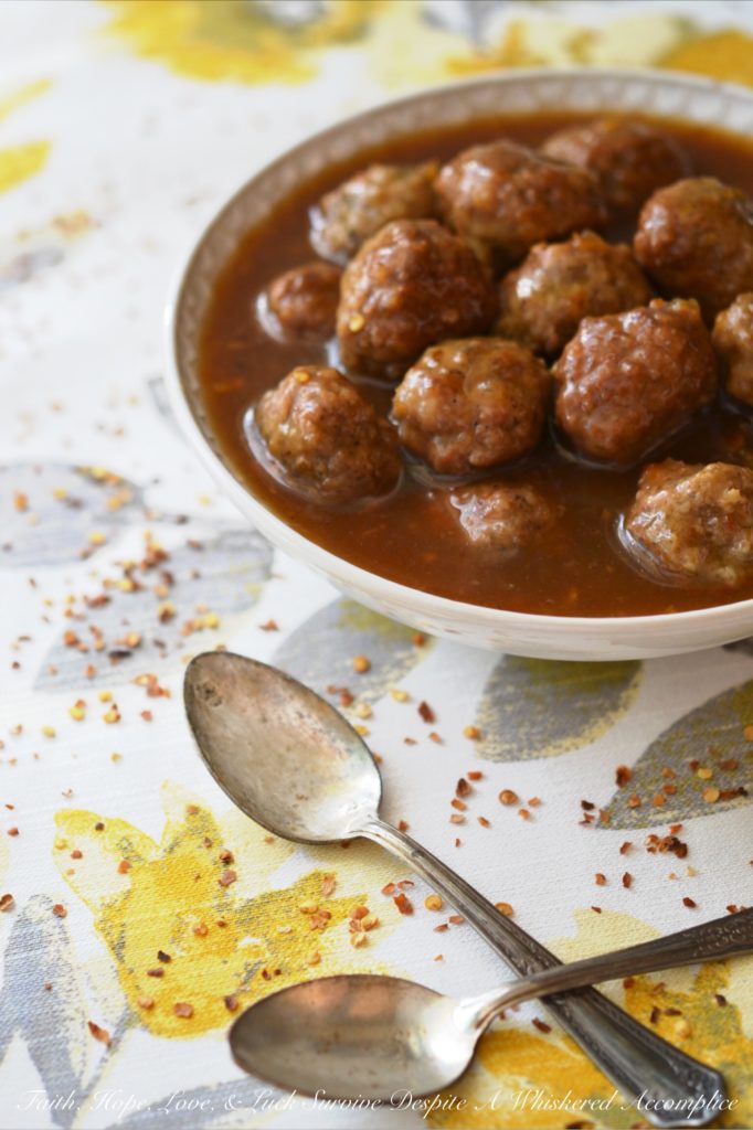 Turkey Meatballs in Spicy Beer Marmalade Sauce | Faith, Hope, Love, and Luck Survive Despite a Whiskered Accomplice