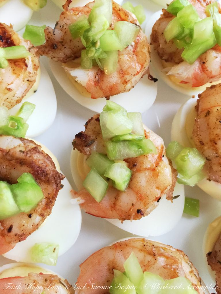 Jerk Shrimp & Sweet Green Tomato Deviled Eggs | Faith, Hope, Love, and Luck Survive Despite a Whiskered Accomplice