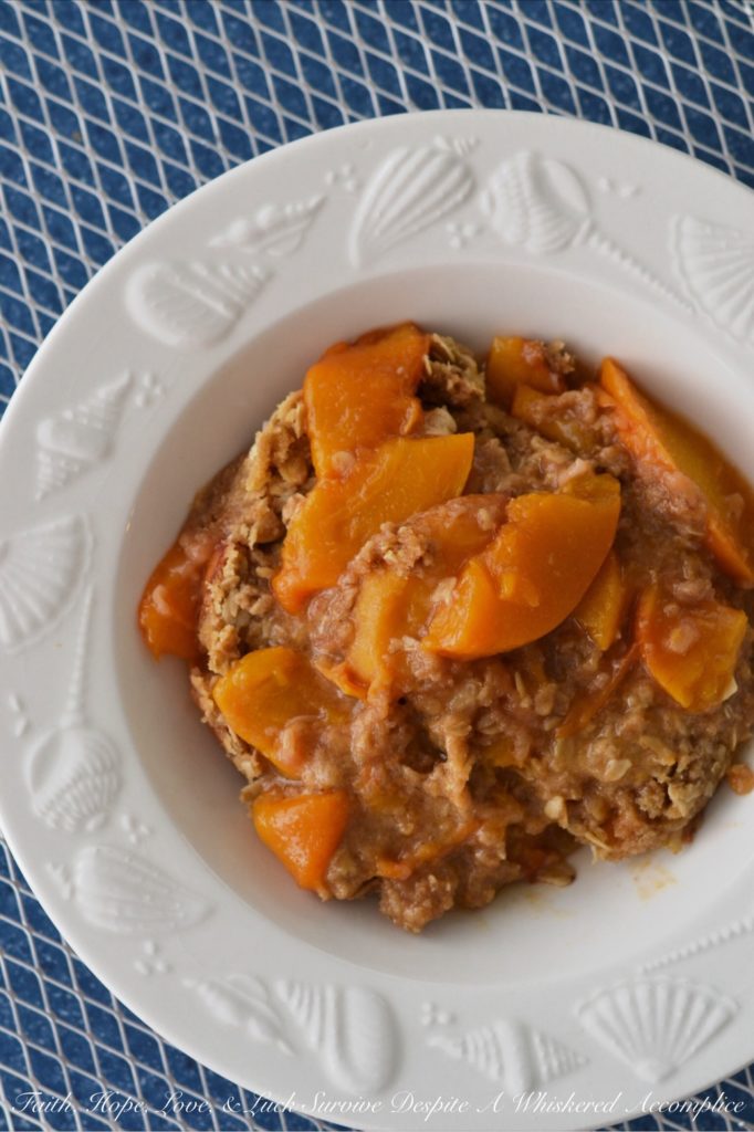 Malibu Crockpot Peach Beach Crisp - I look forward to going on our summer beach vacation each year, but I don't always relish the time spent cooking for everyone. This easy-to-make slow-cooker fresh peach breakfast crisp gives me more time to lie in the sun and enjoy the waves. Top with a little bit of whipped cream and/or ice cream and this crockpot breakfast crisp, made with summertime peaches, also transforms into an absolutely amazing dessert recipe.
