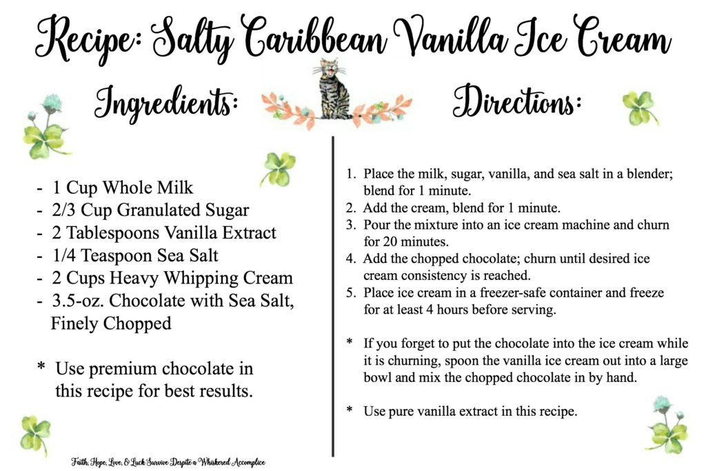 Salty Caribbean Vanilla Ice Cream Recipe Card - Give the gift of ice cream; the gift that keeps on giving. Get your free recipe card and label today for Salty Caribbean Vanilla Ice Cream. Looking to take your vanilla ice cream to the next level this summer? Try adding some salted chocolate and premium vanilla to create an island beach-worthy version that is sure to impress. The combination of sweet and salty flavors will have you oohing and ahhing over this sweet, salty, and chocolaty dessert. Why settle for plain vanilla when you can have a decadent, gourmet treat that’s sure to impress?