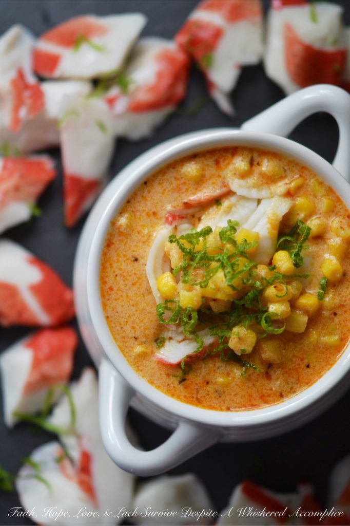 Cajun Lime Corn Chowder with Crab - The fresh fragrant hint of lime paired with corn and imitation crab meat in this quick to make Cajun chowder truly is something memorable. Whether you serve it for Mardi Gras or on any other day of the year, you're sure to fall in love with its amazing flavor.