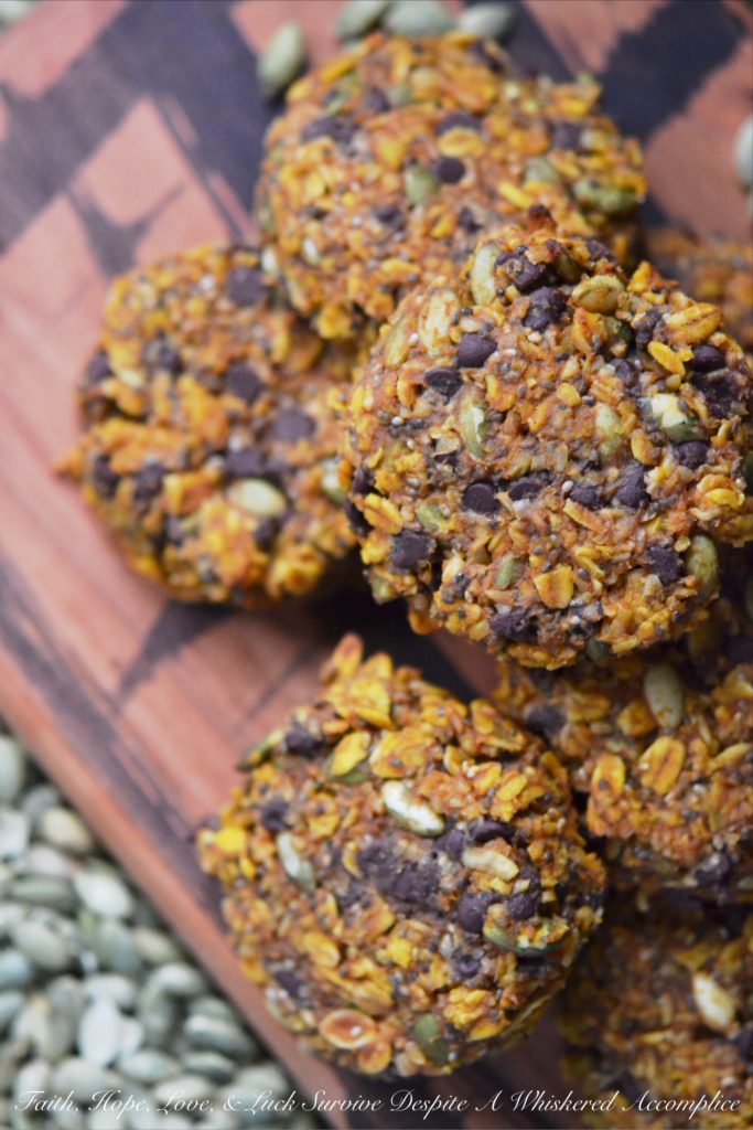 Pumpkin Chocolate Chip Granola Cookies - These pumpkin chocolate chip granola cookies are a delicious and healthy treat, packed with loads of flavor and texture. The oats, chia seeds, and pepitas provide a crunchy texture, while the pumpkin purée, peanut butter, honey, and cinnamon add just the right touch of sweet fall flavor. And once miniature chocolate chips are folded into the mix, these cookies will surely satisfy your sweet tooth, whether you enjoy them as a snack, an after-meal treat, or even as a breakfast companion to fresh fruit.