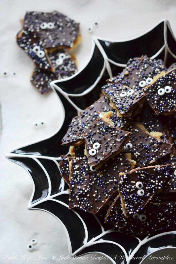 Spooktacular Halloween Cracker Candy - Be the house with the most trick-or-treaters next year...hand out this amazing homemade cracker candy and you'll have the ghost and goblins running to your house next year in anticipation.