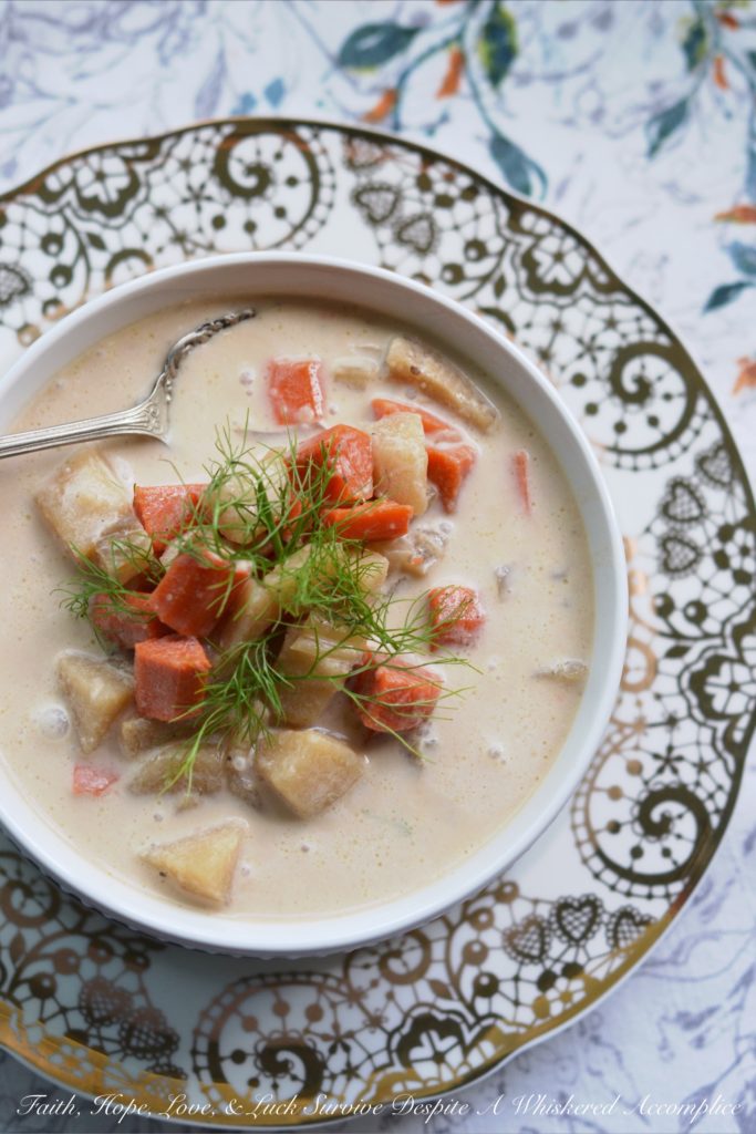 Rustic Slow-Cooker French Peasant Soup - Who knew that living like a French peasant could taste so good? This slow-cooker rustic potato, carrot, and fennel soup will completely satisfy your busy weeknight cravings and still allow you time to have a movie night with your family.