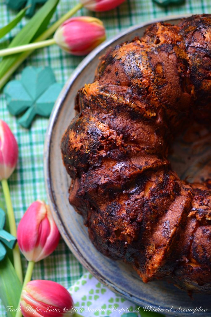 Irish Cheddar Cheesy Bread Bundt - Irish cheddar, beer, and butter help to make this pull-apart yeasted bread Bundt an instant fan favorite.