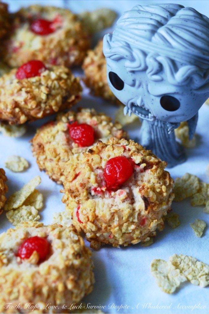 The best things happen when you combine Doctor Who, Weeping Angels, boozy cherries, breakfast cereal, and cookie ingredients to make Cherry Don't Blinks.
