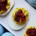 Simple Sun-Dried Tomato Deviled Eggs - This Easter, give your deviled eggs an Italian twist by adding Italian herb mix and garnishing them with sun-dried tomatoes.
