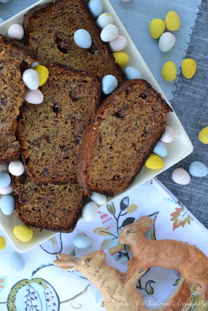 An Easter inspired banana bread that will make every-bunny happy with its delightful taste and abundance of chopped Cadbury Mini Eggs.