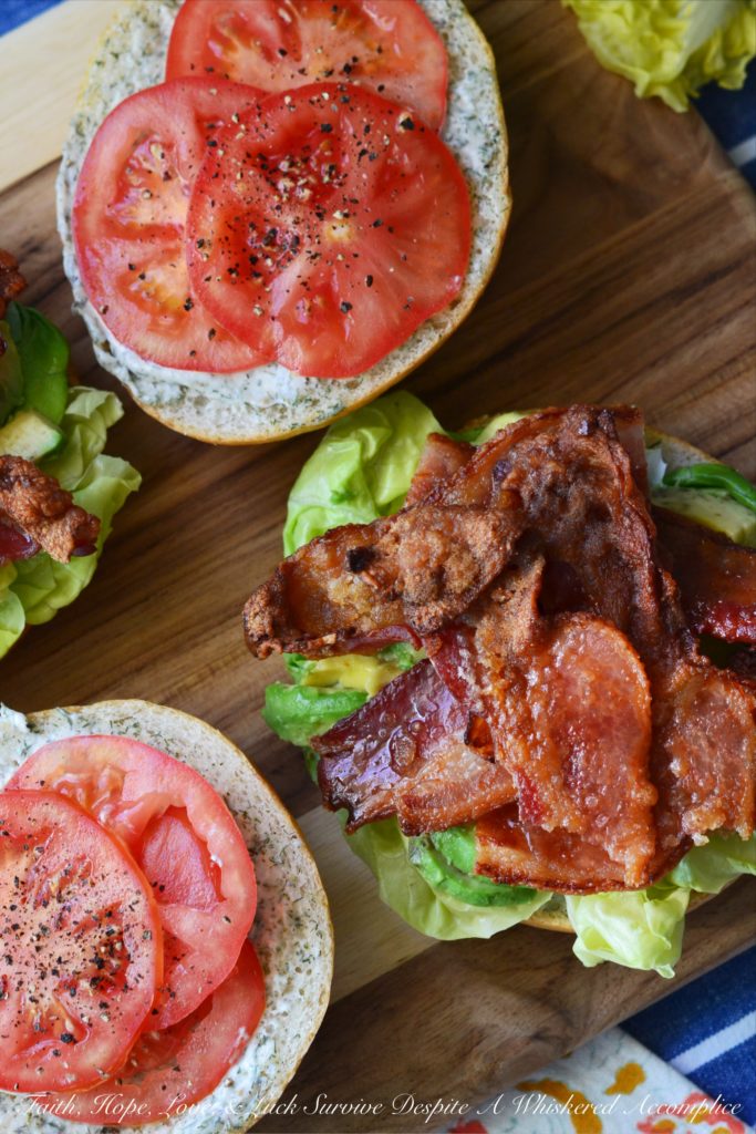 Dilly Brown Sugar Bacon BLT's - BLT's are quite amazing, however, when you add dill mayonnaise, avocado, and brown sugar rubbed bacon to them, they become something even more spectacular.