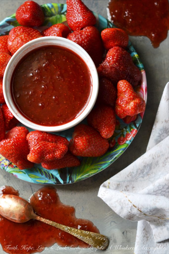 Fresh strawberries, rhubarb, sugar, sea salt, and lemon juice come together for a gorgeously sweet sauce that can be used on ice cream or pancakes.