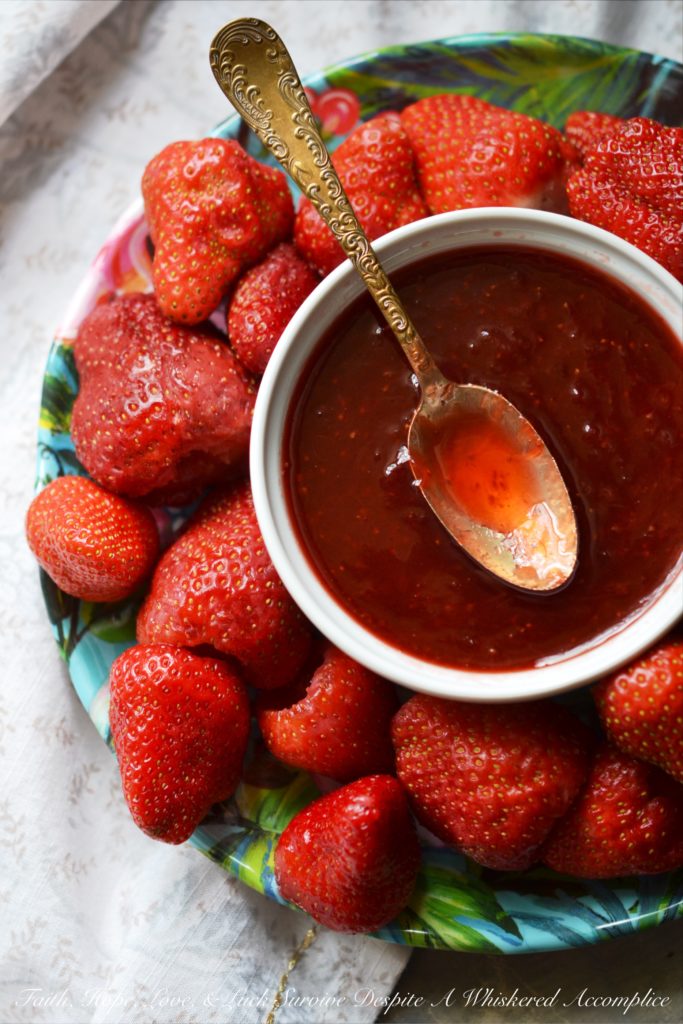 Fresh strawberries, rhubarb, sugar, sea salt, and lemon juice come together for a gorgeously sweet sauce that can be used on ice cream or pancakes.