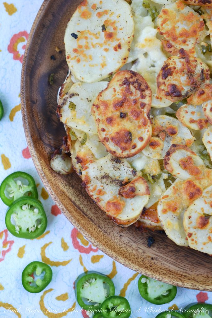 Jalapeño & Cotija Cheese Potato Stack Pie - Pie isn't just for dessert anymore. Stacking thinly sliced potatoes with layers of minced jalapeños and crumbled cotija cheese, to make a potato stack pie, helps turn ordinary spuds into something truly spectacular, especially when served with salsa and sour cream.
