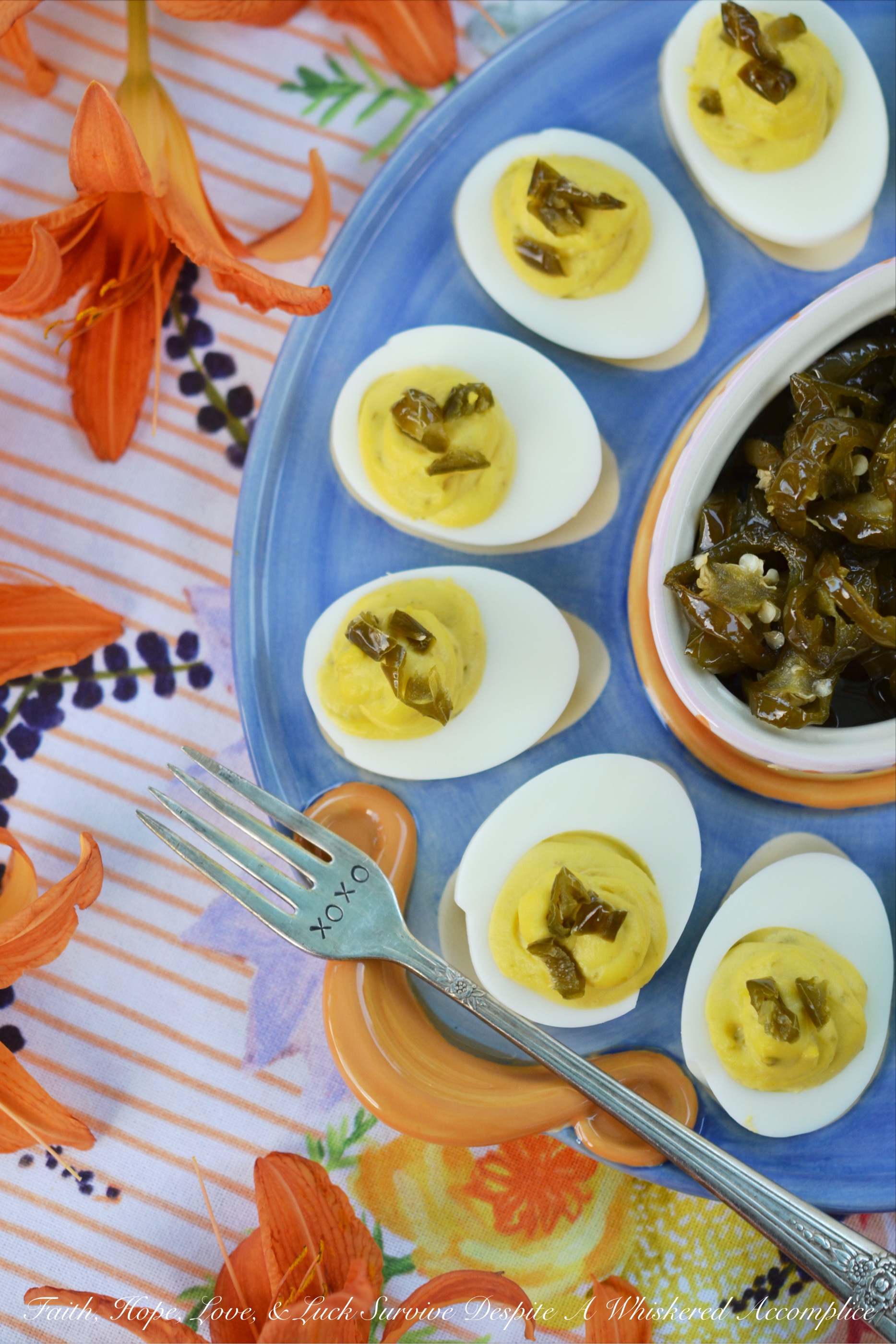 Sweet & Spicy Candied Jalapeño Deviled Eggs