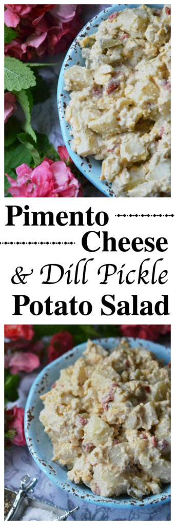 Pimento Cheese & Dill Pickle Potato Salad - Pimento cheese and dill pickles make this potato salad a summer side dish worthy of any picnic, cookout, or family reunion. It's a super-tasty combination everyone you know is sure to fall in love with and gobble up right away.