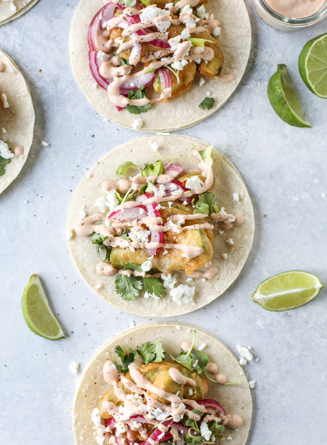 Crispy Beer Battered Avocado Tacos - How Sweet It Is