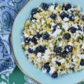 White Balsamic Blueberry, Corn, and Feta Salad - Fresh corn, plump blueberries, and feta cheese come together to make the perfect summer salad when combined with a white balsamic dressing.