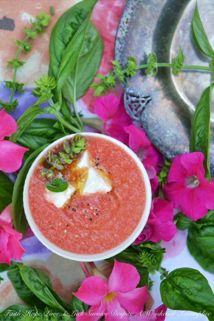 Refreshing Watermelon and Basil Summer Soup - When summer cranks up the heat, it's easy to look for any excuse to eat something cold and refreshing. This refreshing watermelon and basil soup uses fresh garden basil and juicy watermelon, along with a sprinkle of feta and a drizzle of olive oil, to create a simple yet delicious summer soup. You'll be genuinely surprised by this chilled soup's sweet-and-salty combo. It’s the kind of soup that's perfect for a sweltering summer afternoon or evening.