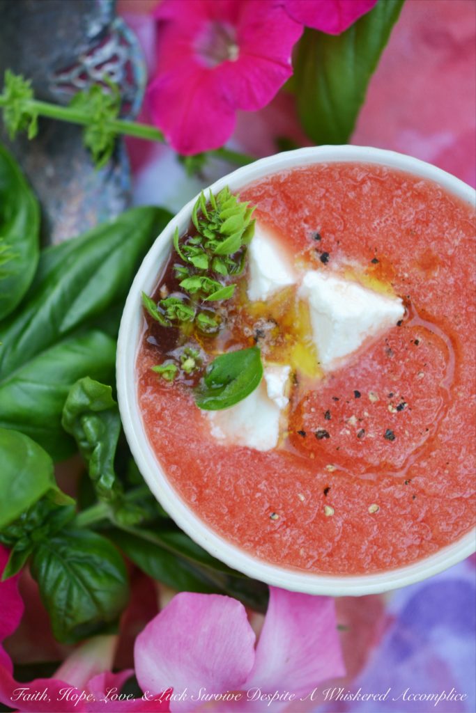 Refreshing Watermelon and Basil Summer Soup - When summer cranks up the heat, it's easy to look for any excuse to eat something cold and refreshing. This refreshing watermelon and basil soup uses fresh garden basil and juicy watermelon, along with a sprinkle of feta and a drizzle of olive oil, to create a simple yet delicious summer soup. You'll be genuinely surprised by this chilled soup's sweet-and-salty combo. It’s the kind of soup that's perfect for a sweltering summer afternoon or evening.