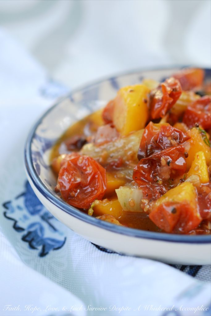 Sweet Roasted Tomato, Peach, & Fennel Chutney - Looking for a delicious sweet chutney to serve with your pork or fish? Try combining roasted tomatoes and fennel with fresh peaches and a dijon vinaigrette. The flavors complement each other perfectly, creating a dish that's both sweet and savory. Your guests will absolutely love it.