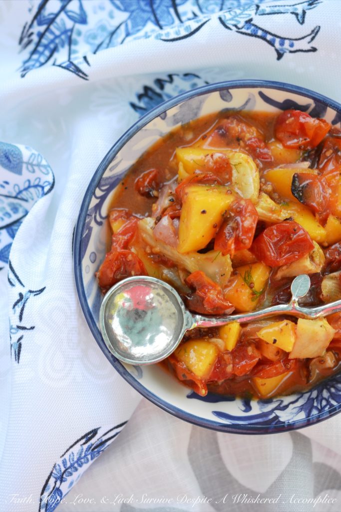 Sweet Roasted Tomato, Peach, & Fennel Chutney - Looking for a delicious sweet chutney to serve with your pork or fish? Try combining roasted tomatoes and fennel with fresh peaches and a dijon vinaigrette. The flavors complement each other perfectly, creating a dish that's both sweet and savory. Your guests will absolutely love it.