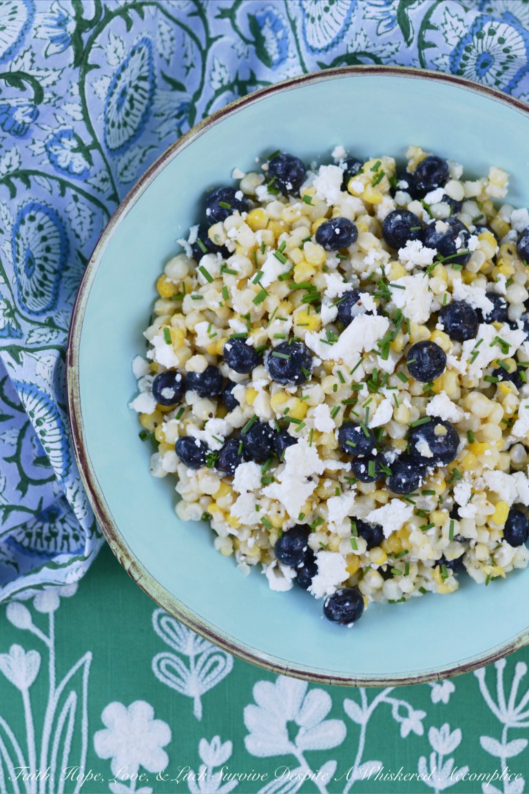 White Balsamic Blueberry, Corn, and Feta Salad