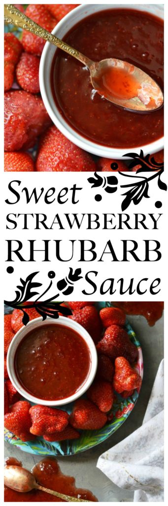 Fresh strawberries, rhubarb, sugar, sea salt, and lemon juice come together for a gorgeously sweet sauce that can be used on ice cream or pancakes.